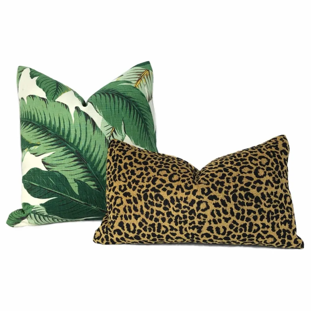 Classic Gold & Black Leopard Spots Chenille Pillow Cover