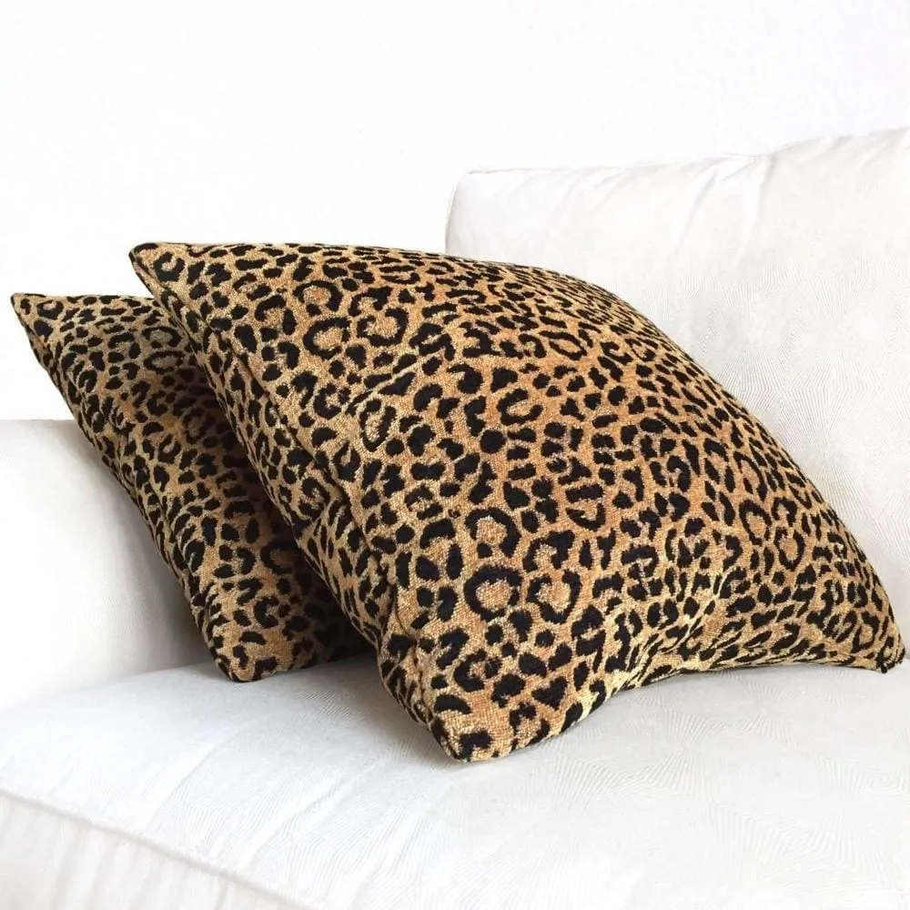 Classic Gold & Black Leopard Spots Chenille Pillow Cover