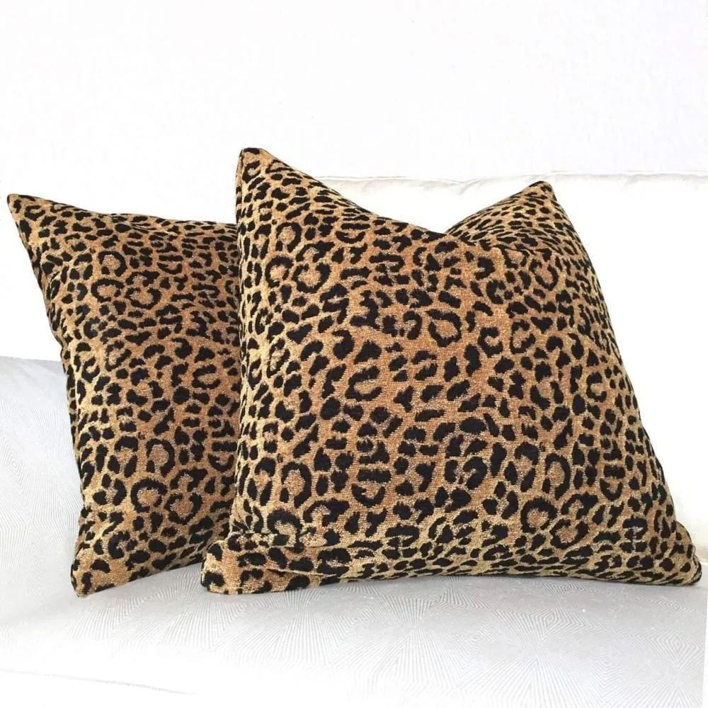 Classic Gold & Black Leopard Spots Chenille Pillow Cover