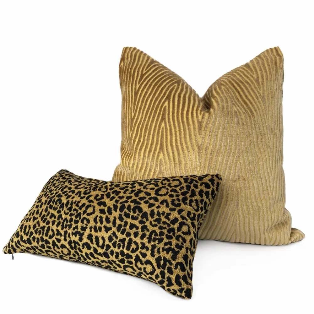 Classic Gold & Black Leopard Spots Chenille Pillow Cover