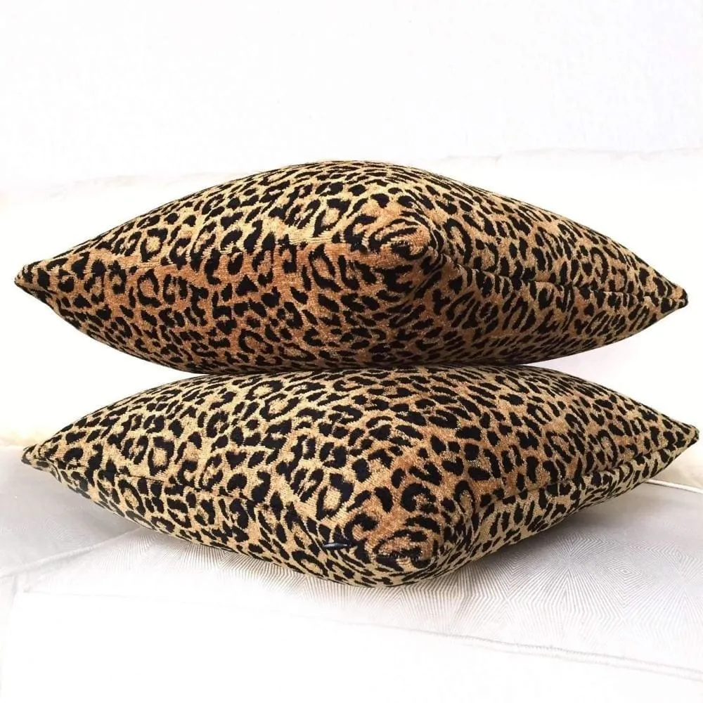 Classic Gold & Black Leopard Spots Chenille Pillow Cover