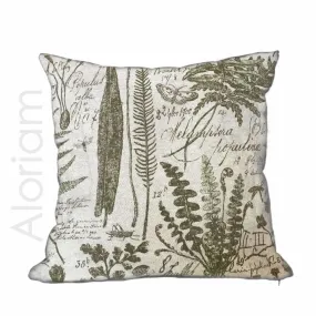 (CLEARANCE) Botanical Botany Drawings Textbook Beige Green Toile Print Pillow Cover (Solid backside)