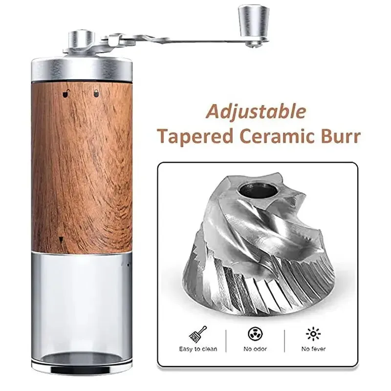 Coffee Manual Hand Grinder Portable Wood Grain Stainless Steel