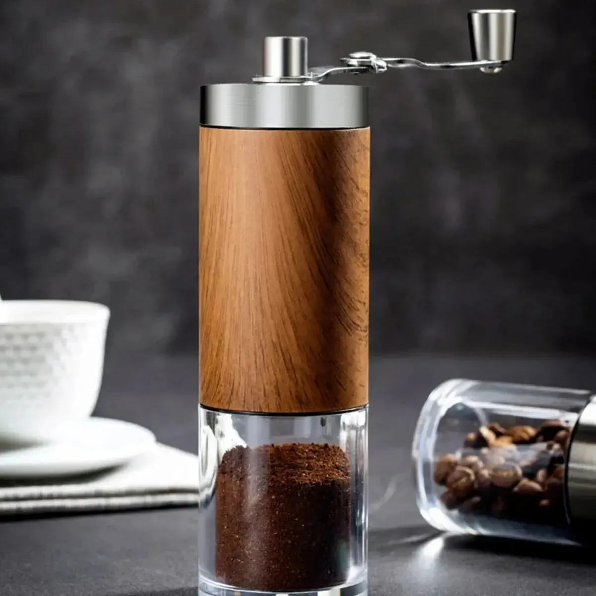 Coffee Manual Hand Grinder Portable Wood Grain Stainless Steel