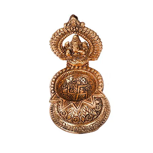 Collectible India Metal Ganesha Design Decorative Diya (Golden, 4.5 X 2 X 2 Inch)