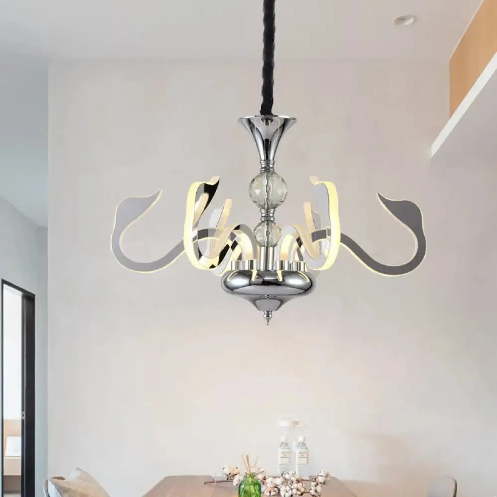 Contemporary 6-Light Acrylic Gooseneck Ceiling Lamp with Crystal Accent & Chrome Finish