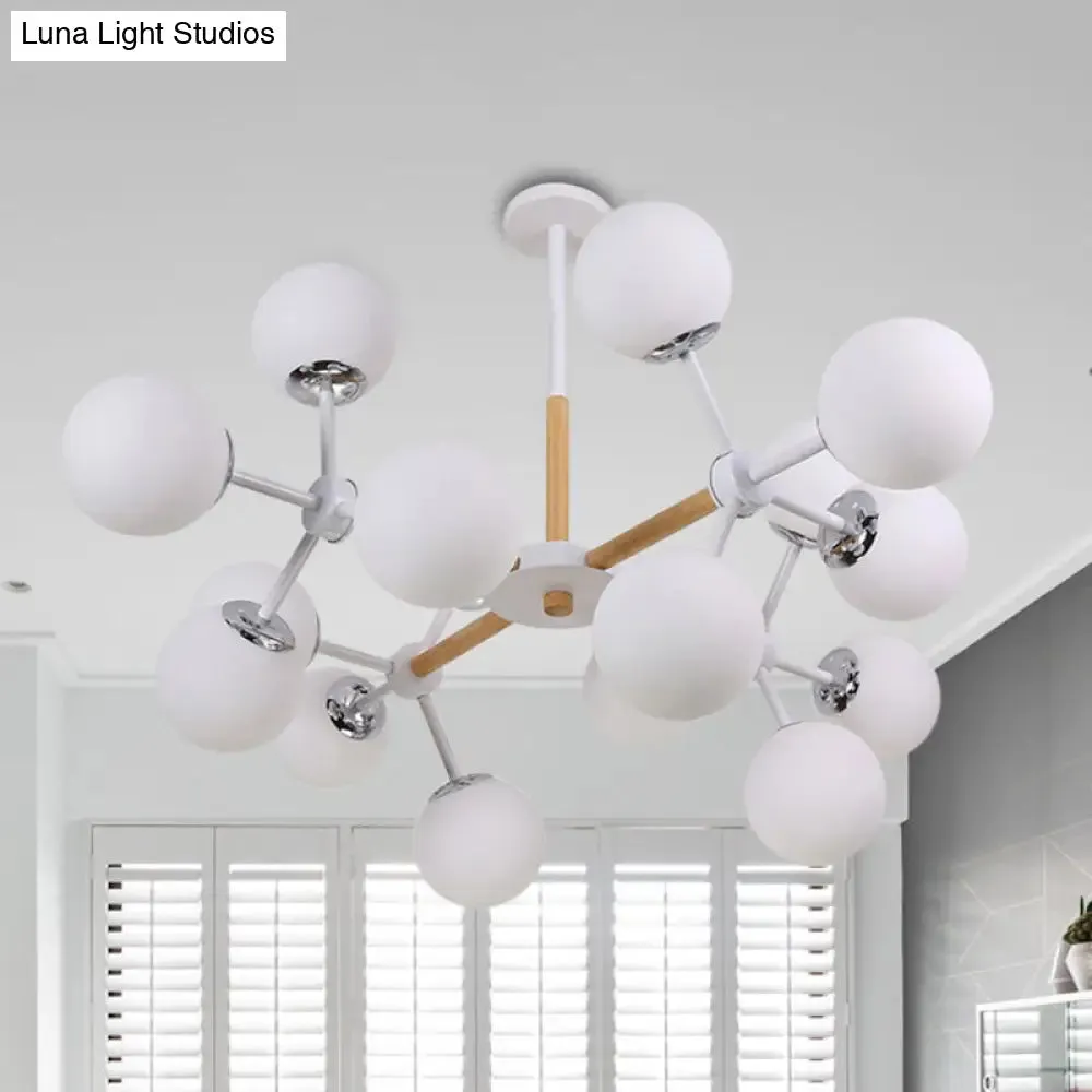 Contemporary Globe Chandelier - White Glass, 9/12/16 Head Dining Room Hanging Light Kit