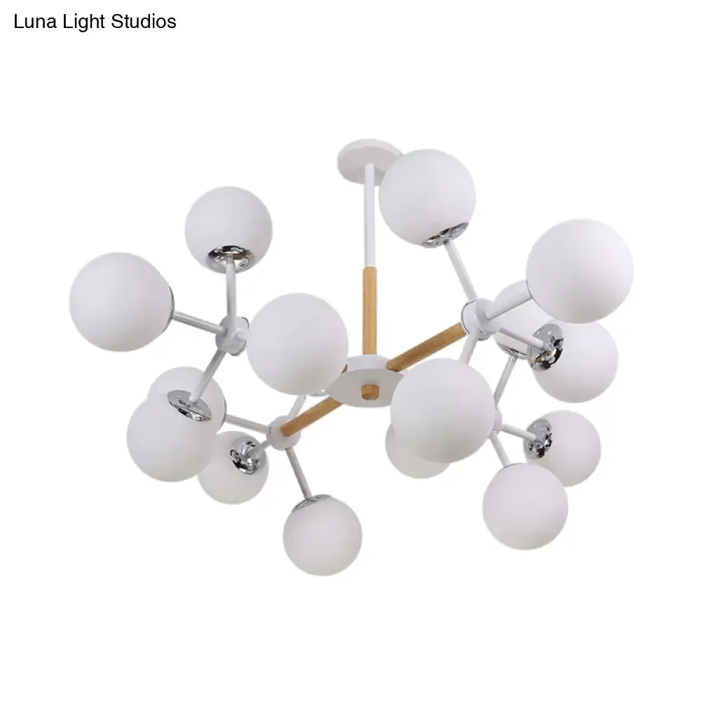 Contemporary Globe Chandelier - White Glass, 9/12/16 Head Dining Room Hanging Light Kit