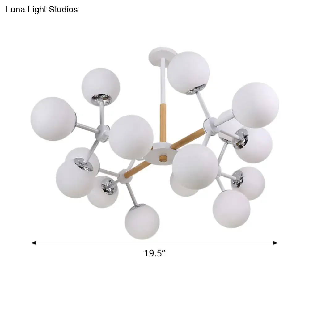 Contemporary Globe Chandelier - White Glass, 9/12/16 Head Dining Room Hanging Light Kit