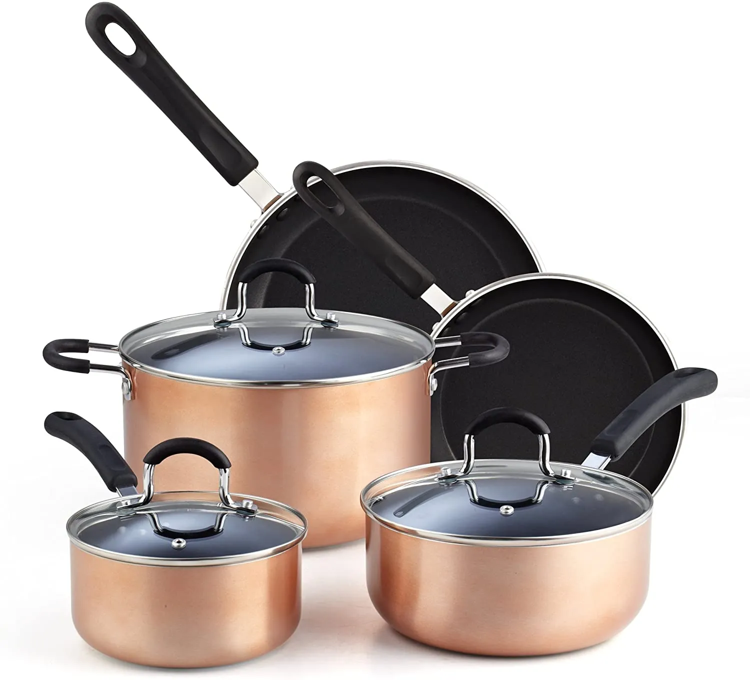 Cook N Home, Copper/Brown 8-Piece Nonstick Heavy Gauge Cookware Set,02581