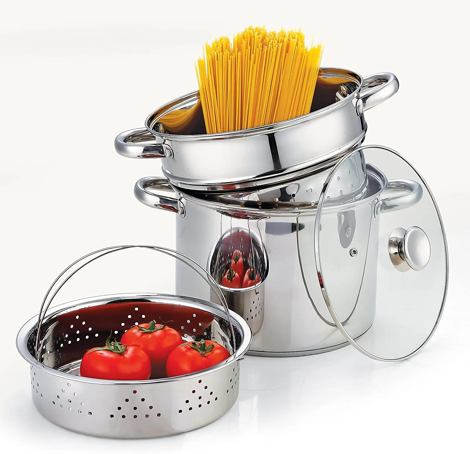 Cook N Home Pasta Pot with Strainer Lid 8-Quart, Stainless Steel Pasta Cooker Steamer Multipots, 4-Piece