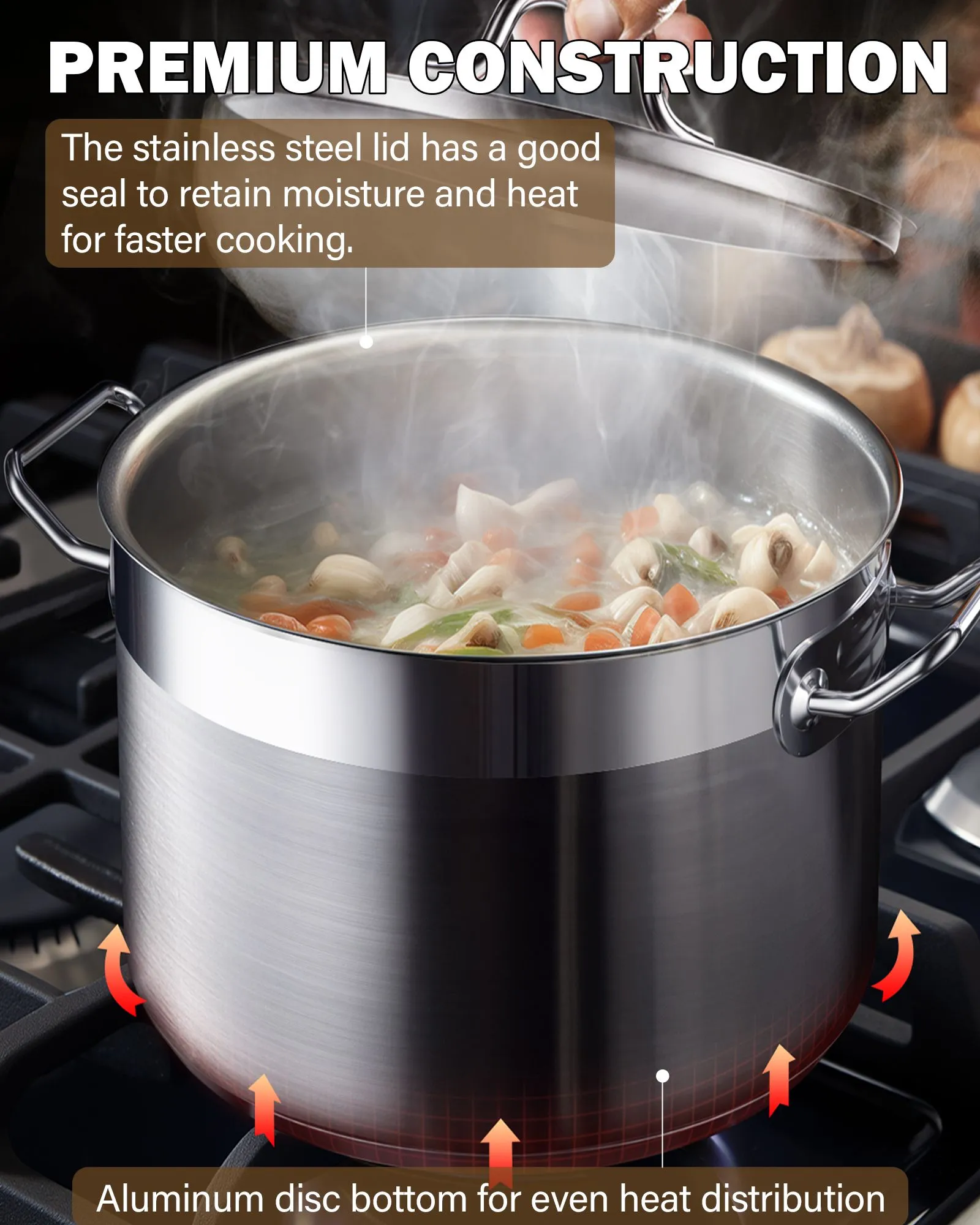 Cooks Standard Stockpots Stainless Steel, 11 Quart Professional Grade Stock Pot with Lid, Silver