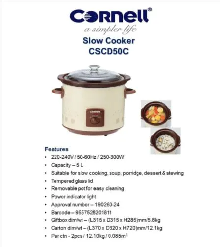 Cornell CSC-D50C Slow Cooker 5.0L