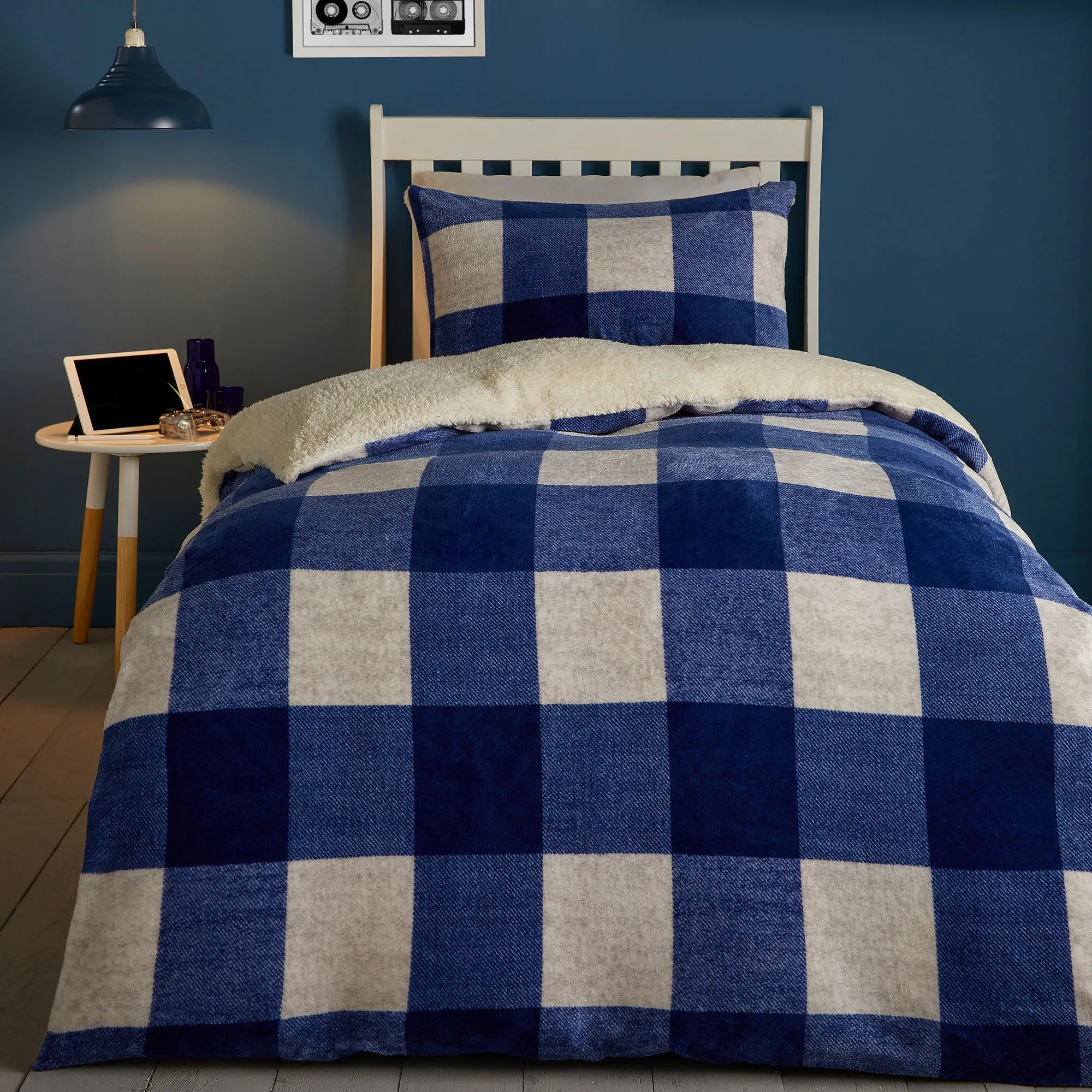 Cosy Theo Check Duvet Cover Set by Bedlam in Blue