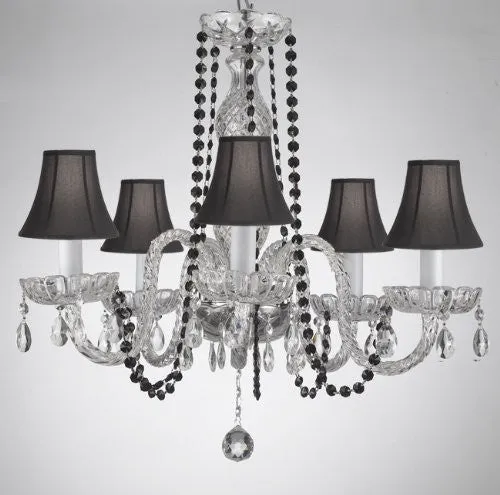 Crystal Chandelier Lighting With Black Color Crystal And Shades - A46-Blackb1/Blackshades/384/5