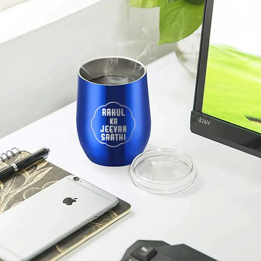 Customised Stainless Steel Insulated Coffee Mugs for Office Car Engraved Travel Cup - Jeevan Saathi