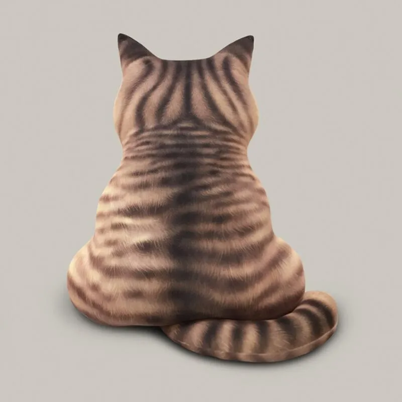 Cute Cat Plush Pillow - Back Shape With Tail Cat Home Decor