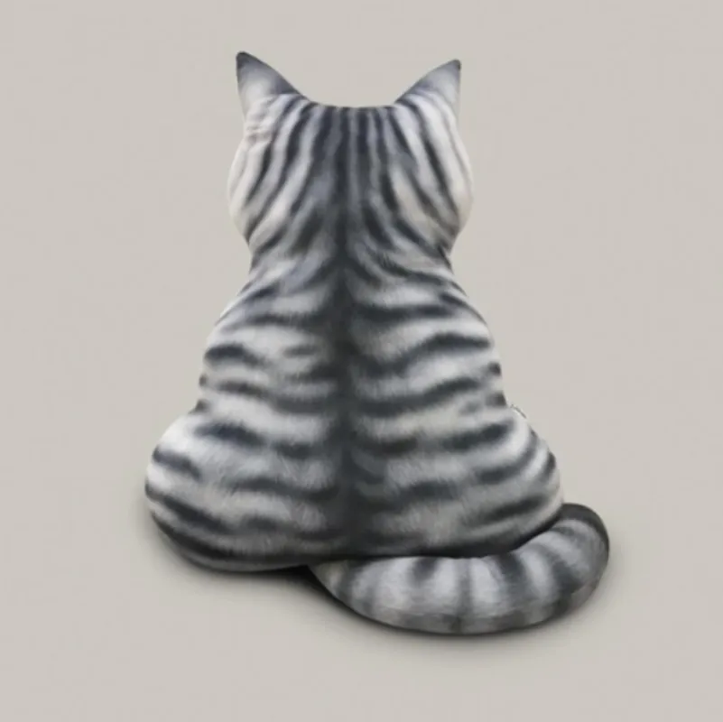 Cute Cat Plush Pillow - Back Shape With Tail Cat Home Decor