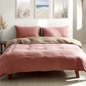 Deluxe Washed Cotton Quilt Set Pink Brown Single