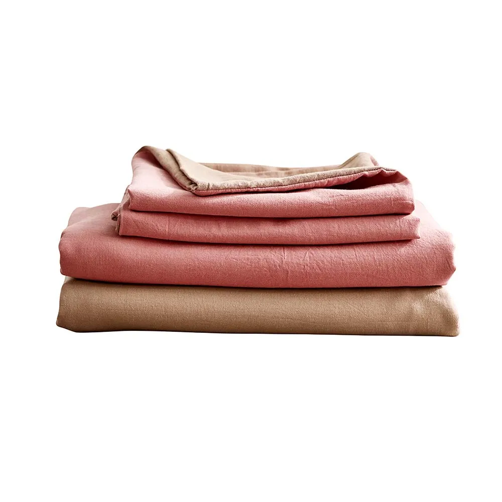 Deluxe Washed Cotton Sheet Set Pink Brown Queen