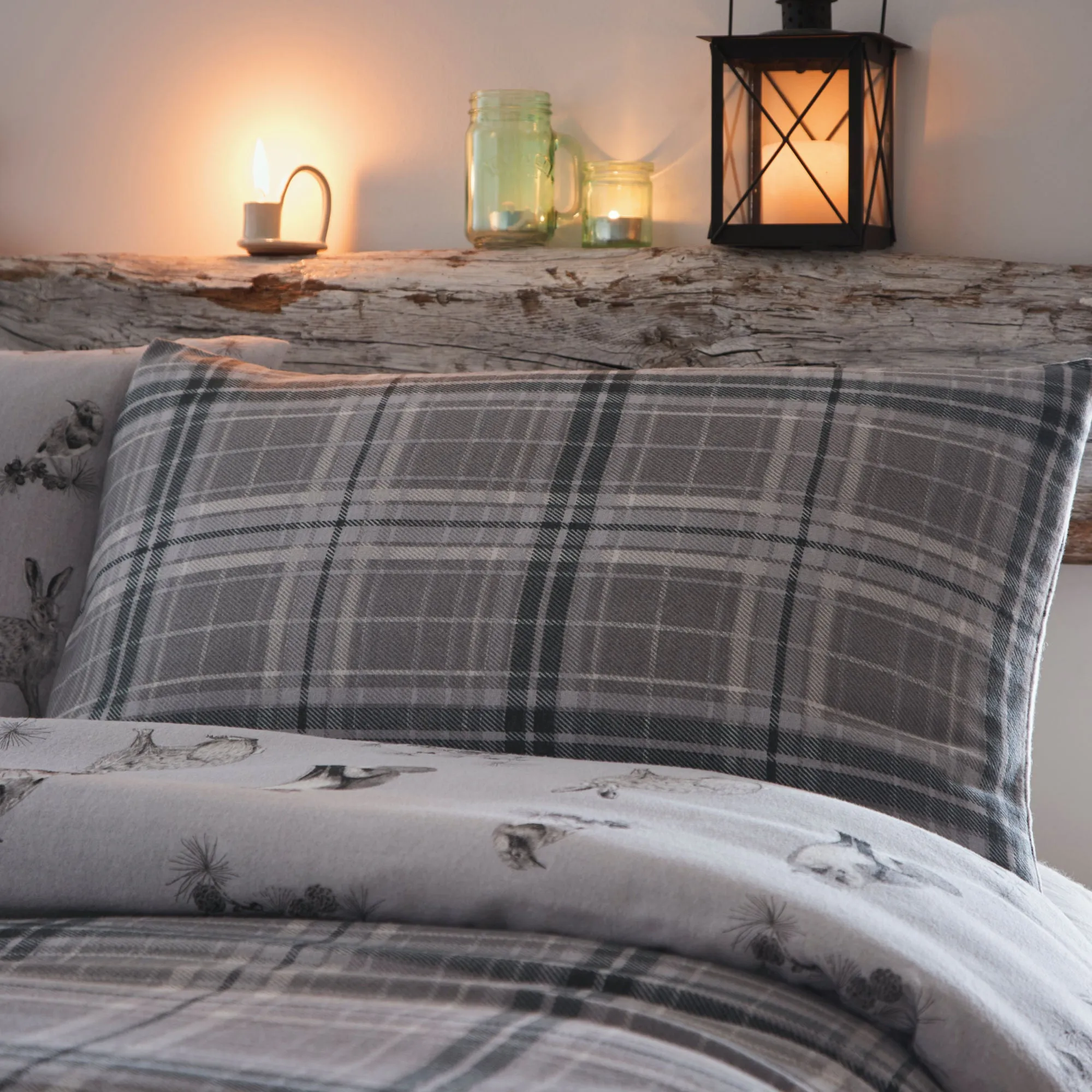 Derwent Check Duvet Cover Set by Dreams & Drapes Lodge in Grey