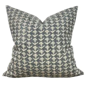 Designer "Clovis" Block Print Pillow Cover // Gray Blue Pillow Cover