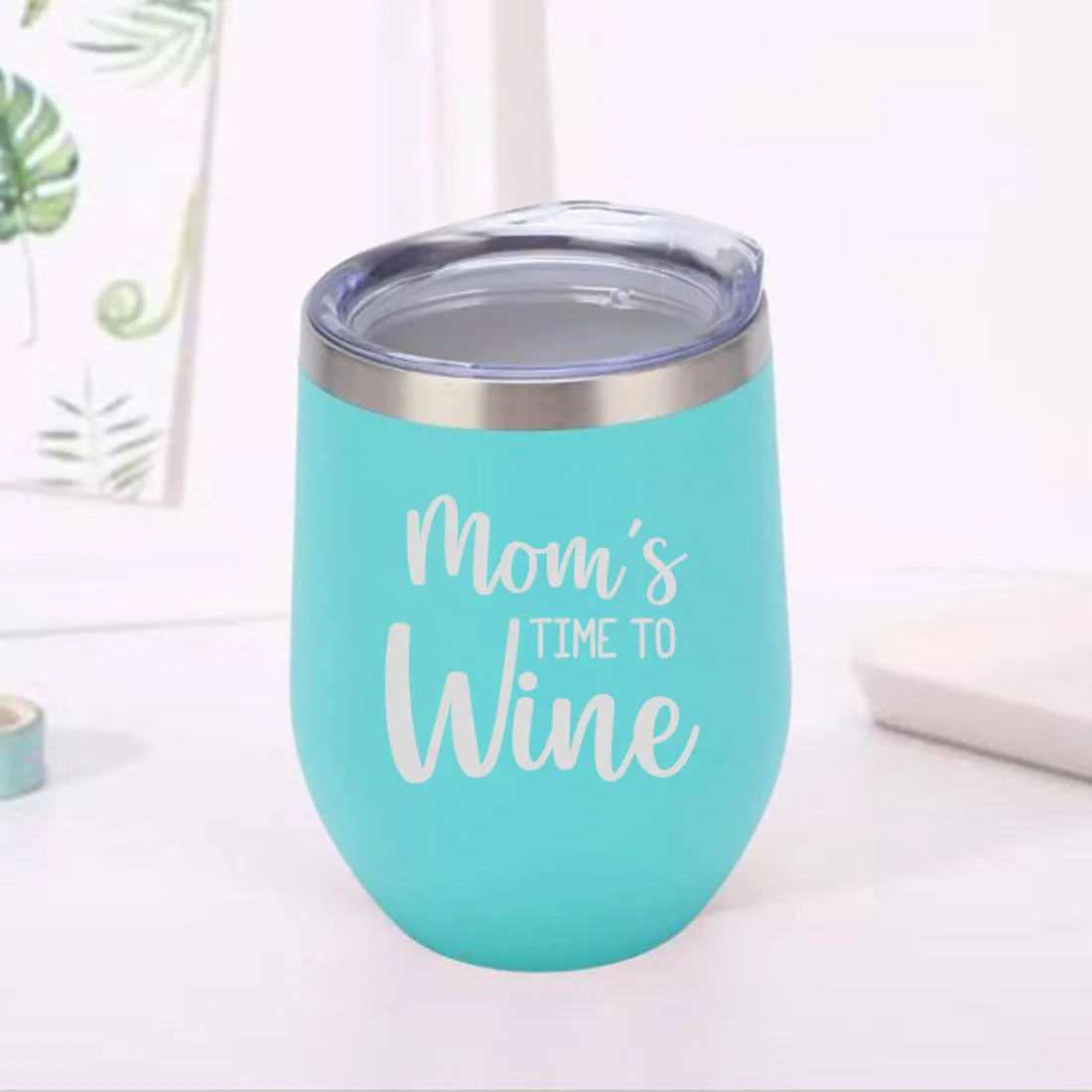 Designer Steel Travel Coffee Flask Mug With Lid Gift for Mothers Day Gifts - Mom's Time To Wine