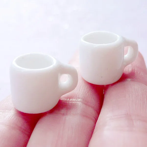 Dollhouse White Ceramic Coffee Mugs | Miniature Porcelain Coffee Cups | Doll Food Crafts | Fake Mini Food Making (2 pcs / 12mm x 12mm)