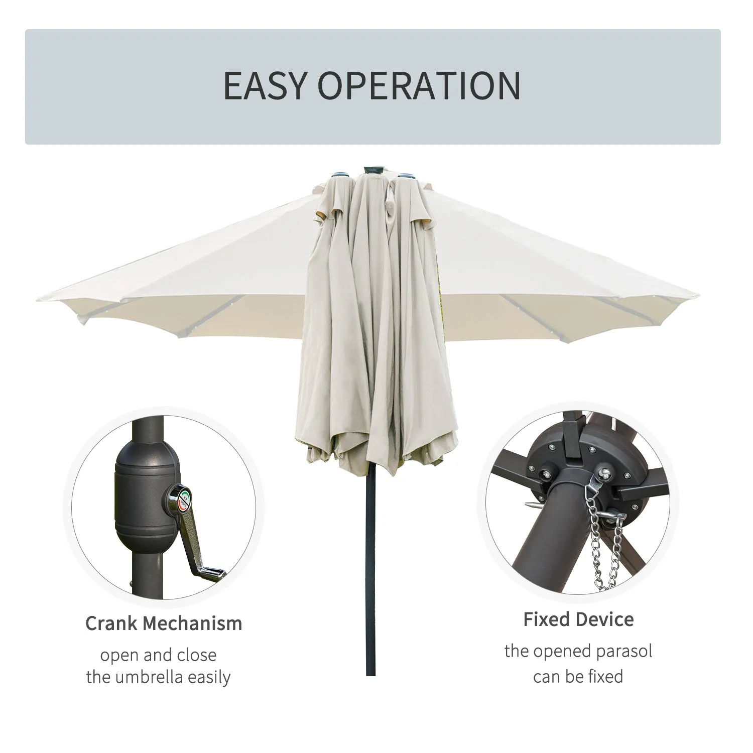 Double-Sided Umbrella - Features solar-powered LED beads on the ribs (Cream)