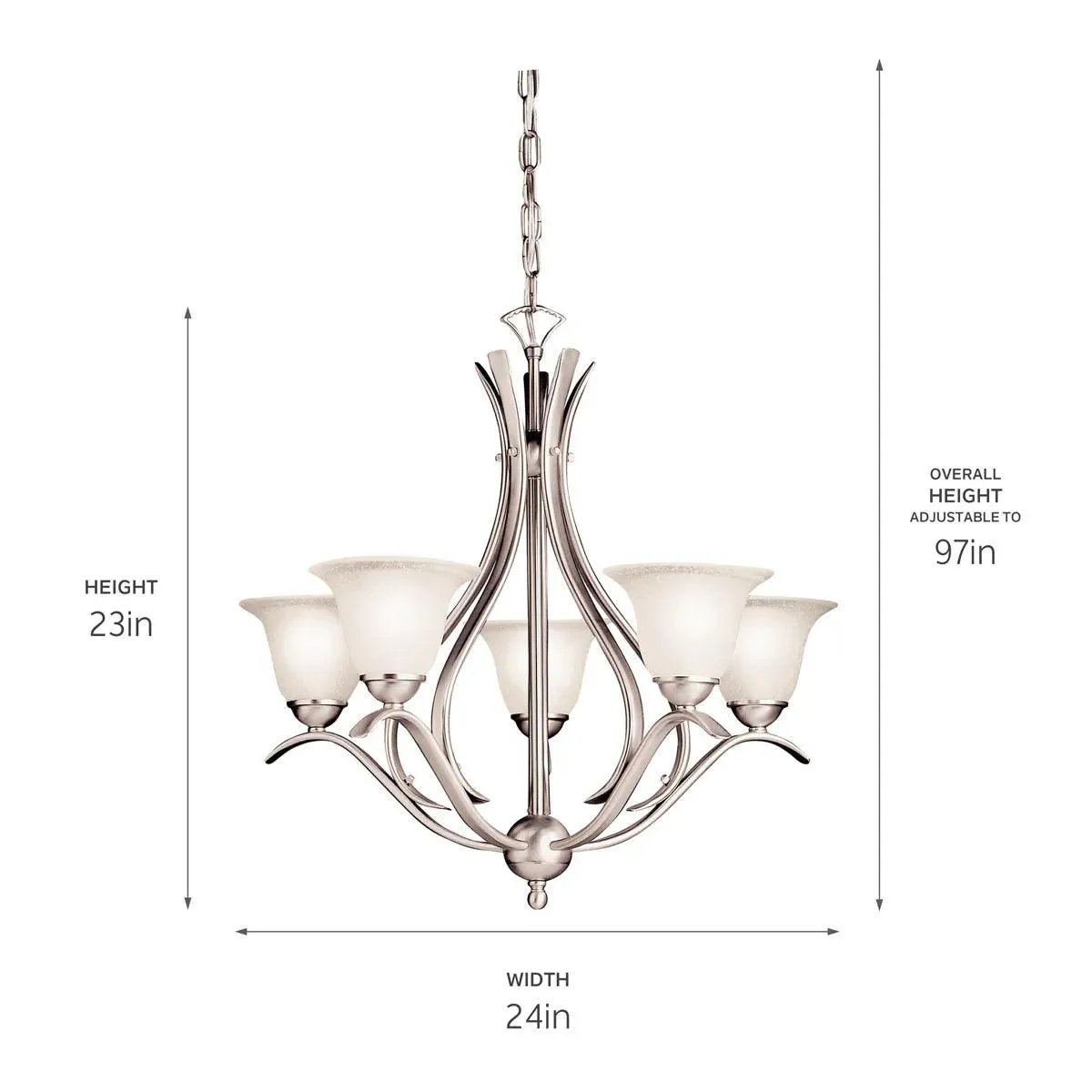 Dover 24" 5-Light Chandelier 1-Tier with Satin Etched Seeded Glass, Brushed Nickel Finish