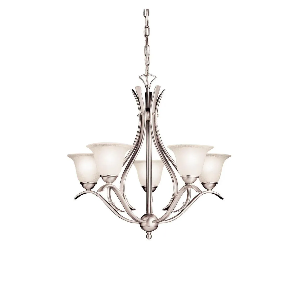 Dover 24" 5-Light Chandelier 1-Tier with Satin Etched Seeded Glass, Brushed Nickel Finish