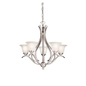 Dover 24" 5-Light Chandelier 1-Tier with Satin Etched Seeded Glass, Brushed Nickel Finish