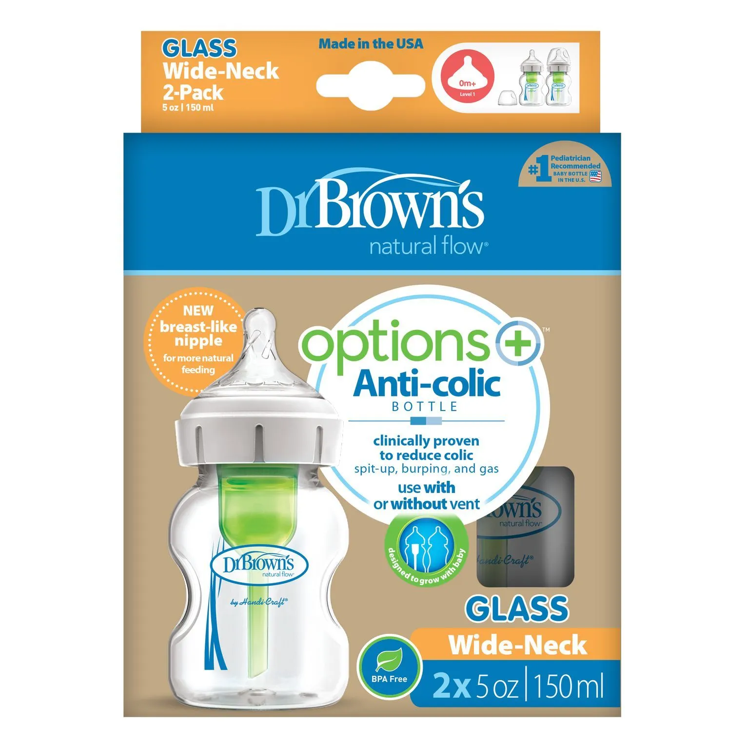 Dr. Brown's - Options  Anti-Colic Wide-Neck Glass Bottles - 2pk/5oz