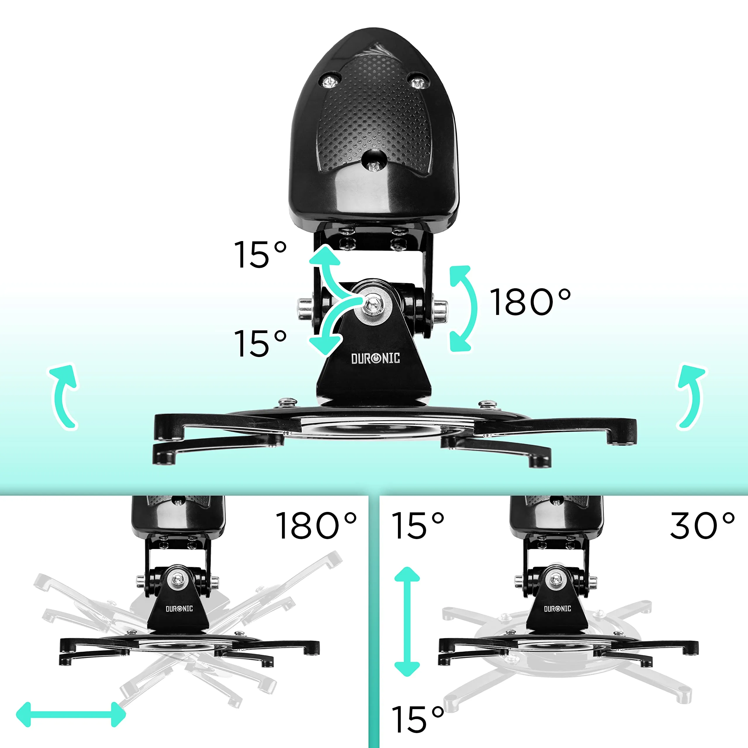 Duronic Projector Mount PB10XM (silver) | Extendable Telescopic Bracket Arm Fixing for Wall | 15kg Capacity | Universal | Heavy Duty | Fittings Included | Rotate 360 °, Swivel 180 °, Tilt 60°