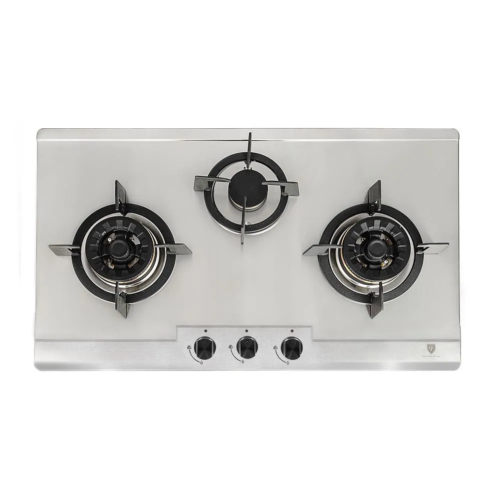 EF EFH3767WT VSB 76CM 2 wok burners & 1 semi rapid burners Built in Stainless Steel Gas Hob EFH 3767 WT VSB