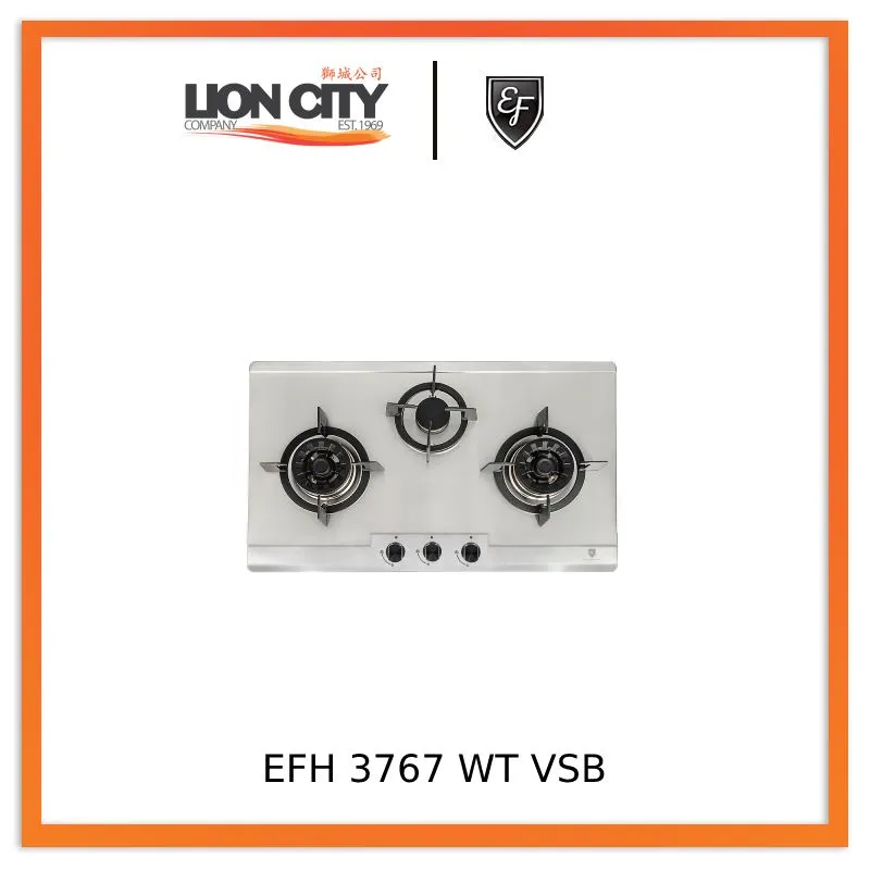 EF EFH3767WT VSB 76CM 2 wok burners & 1 semi rapid burners Built in Stainless Steel Gas Hob EFH 3767 WT VSB