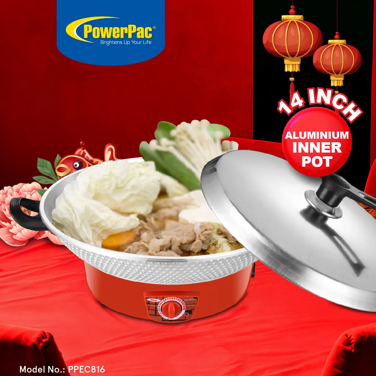 Electric Wok, Steamboat, Multi Cooker, Frying Pan 14 Inch (PPEC816)