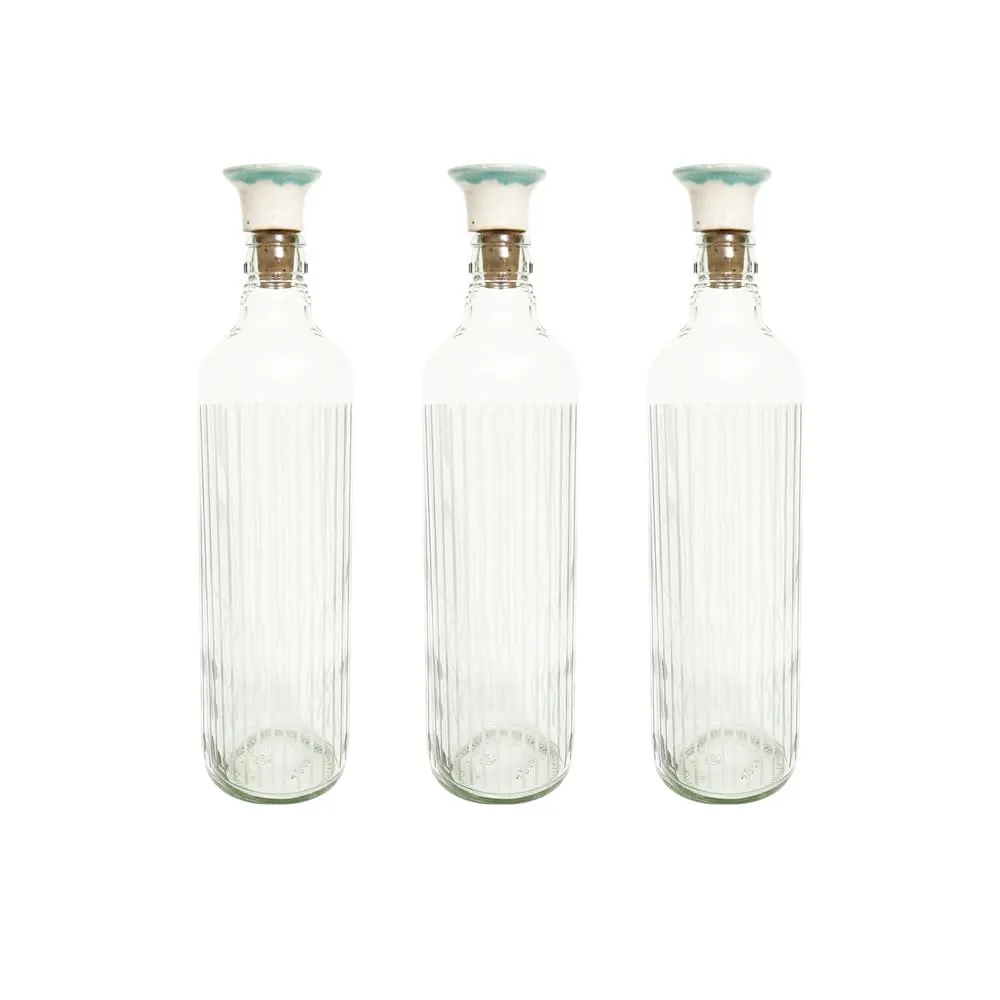 Ellementry Cove Glass Bottle with Ceramic Stopper (750 ML)- Leak Proof and BPA Free | Bottle for Water, Milk, Juice and Cocktail | Transparent Fridge Bottles for Home Decor and Office (Pack Of 3)