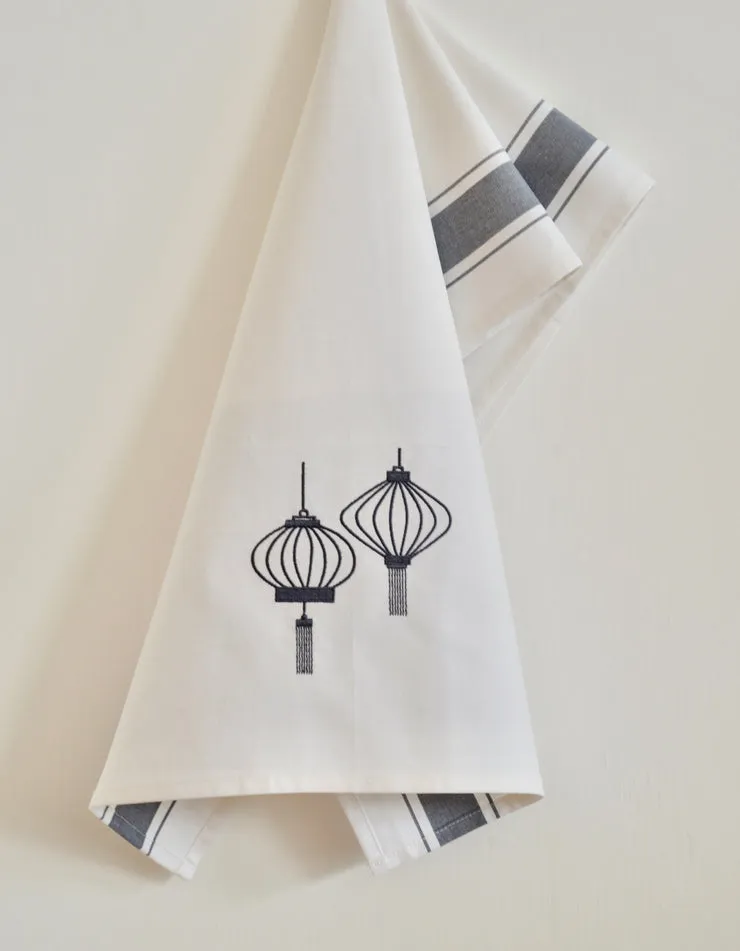 Embroidered Lanterns Tea Towel by Zest of Asia, Grey