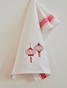 Embroidered Lanterns Tea Towel by Zest of Asia, Red