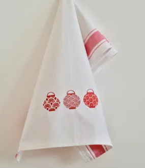 Embroidered Trio Lanterns Tea Towel by Zest of Asia, Red