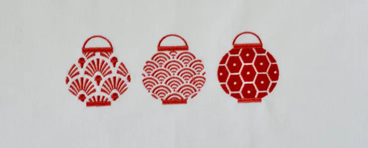 Embroidered Trio Lanterns Tea Towel by Zest of Asia, Red