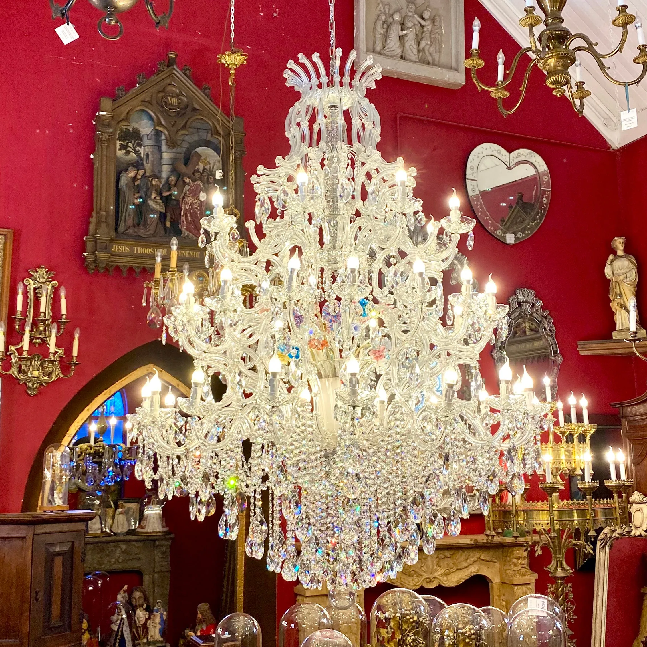 Extremely Rare Antique Maria Theresa Chandelier with Murano Flowers - SOLD