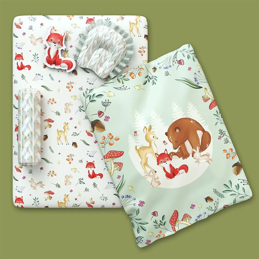 Fancy Fluff 6 PC Organic New Born Bed Set- Woodland