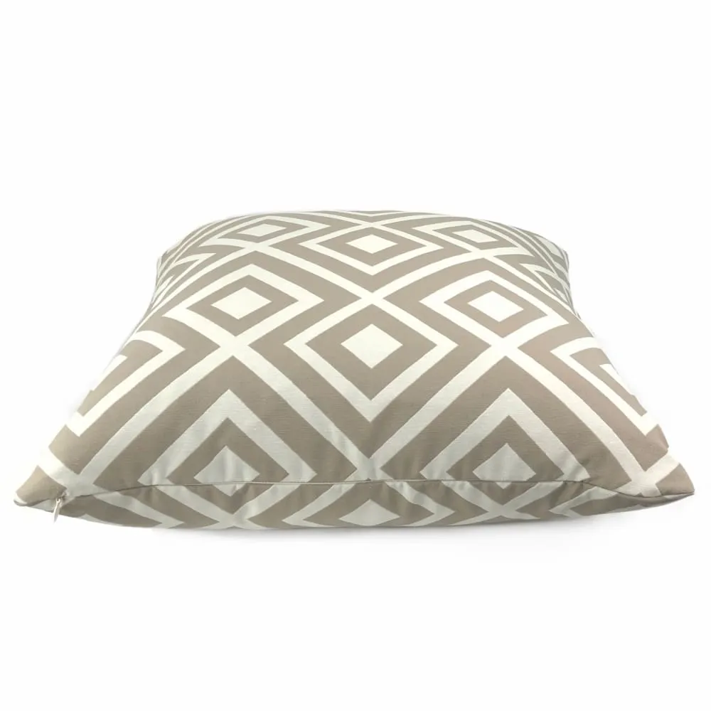 Fenwick Taupe Brown Cream Geometric Lattice Pillow Cover