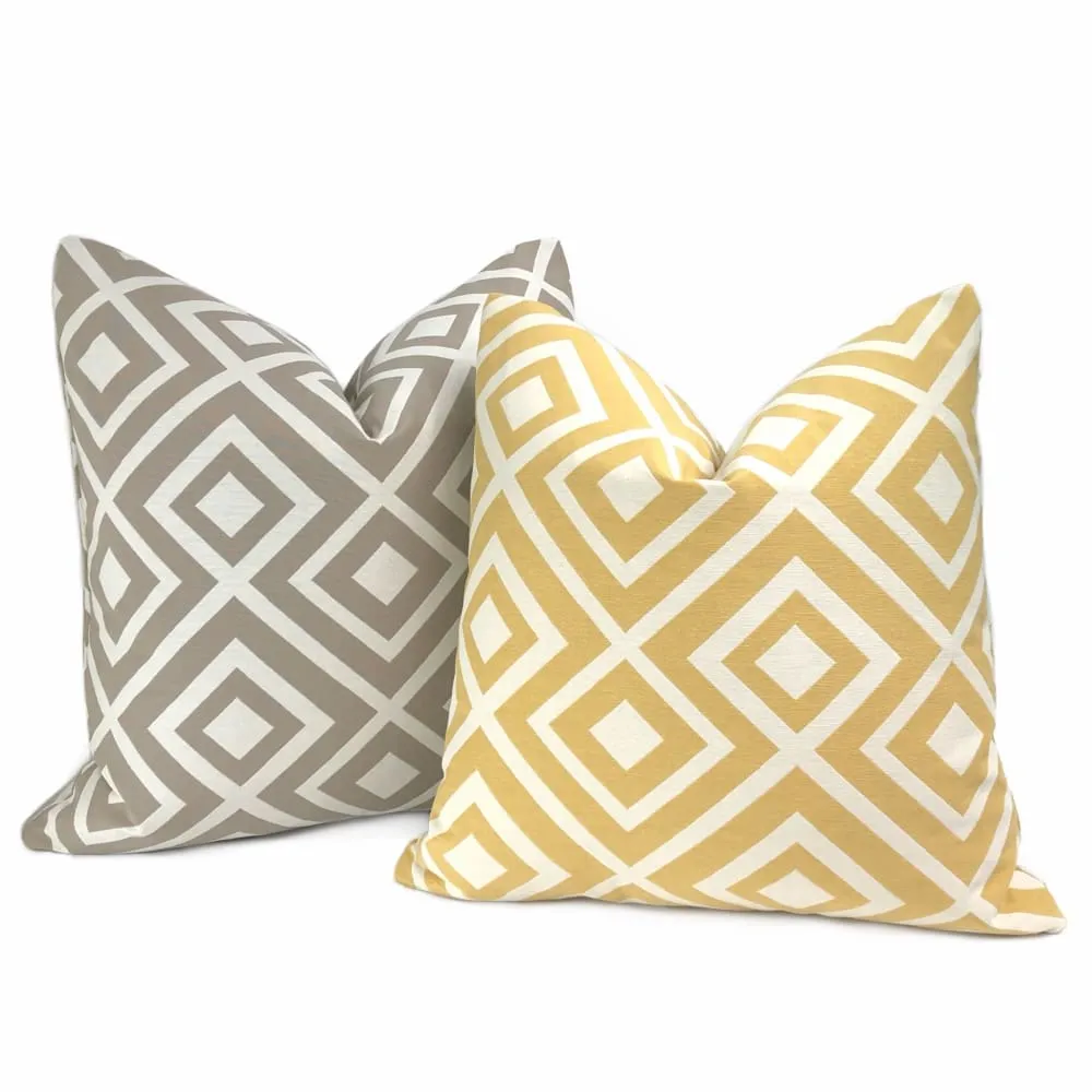 Fenwick Taupe Brown Cream Geometric Lattice Pillow Cover