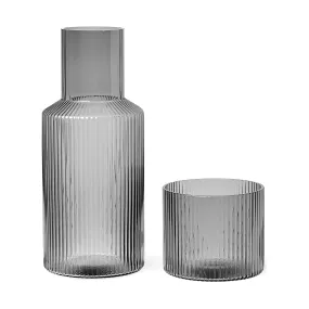 ferm Living Ripple Small Carafe & Glass Set in Smoked Grey