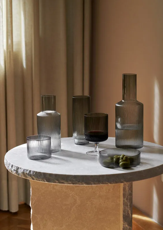 ferm Living Ripple Small Carafe & Glass Set in Smoked Grey