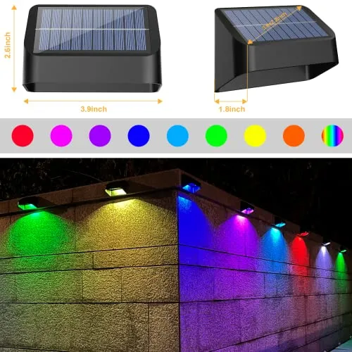 FLITI Brighter Solar Fence Lights 12 Pack, RGB 8 Colors, Dusk to Dawn Deck Light, Fence Solar Lights Outdoor IP65 Waterproof, Solar Outdoor Lights for Backyard/Railing/Wall/Step/Patio