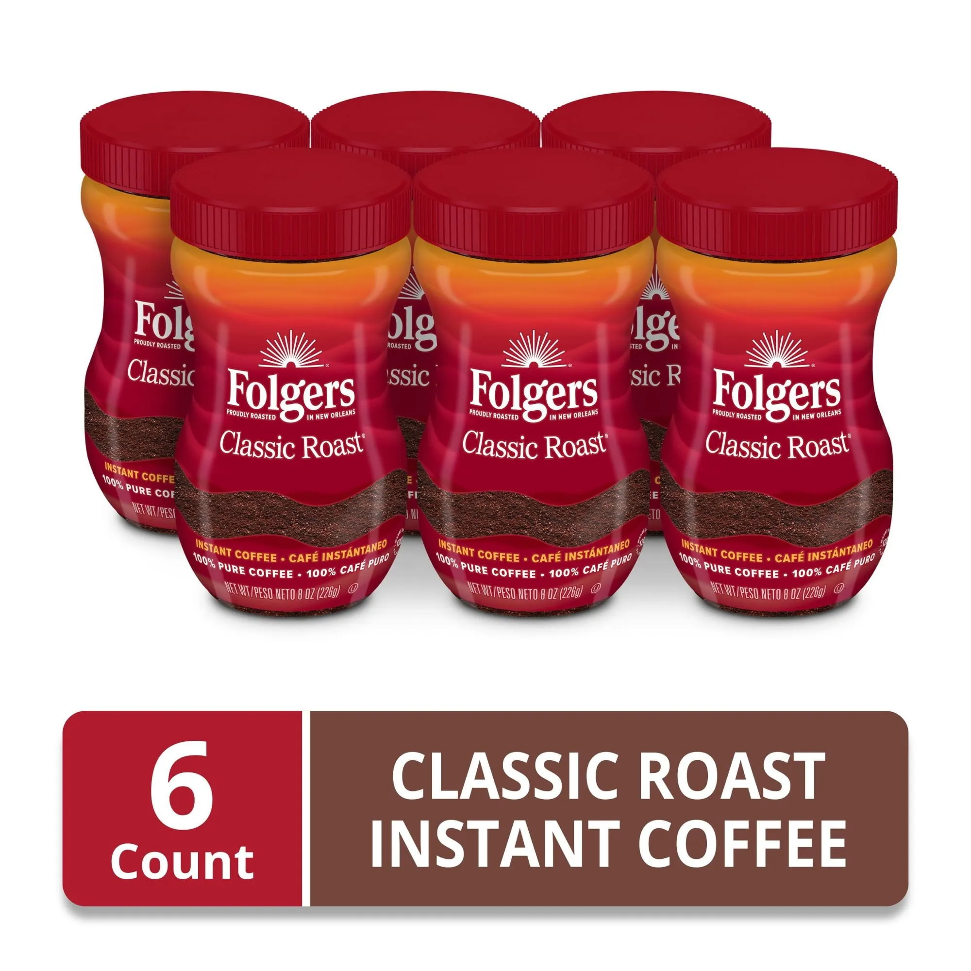 Folgers Classic Roast Instant Coffee, 8-Ounce Jar